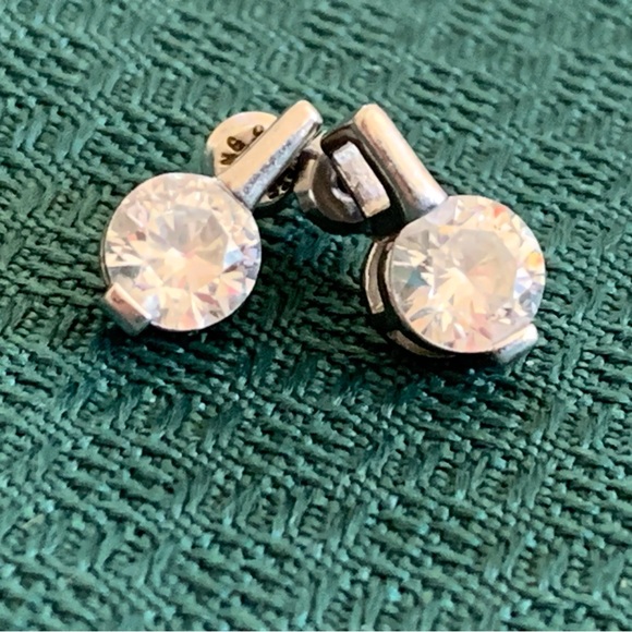 Elle Sterling Silver 925 Cubic Zirconia Stud Earrings Ruby gem Back 3.5 grams - Picture 2 of 9